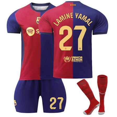 Barcelona LAMINE Yamal #27 Hemmatröja, 23-24 FCB Barn & Vuxen Fotbollstränings T-shirt, Semesterpresent, Födelsedagspresent 24