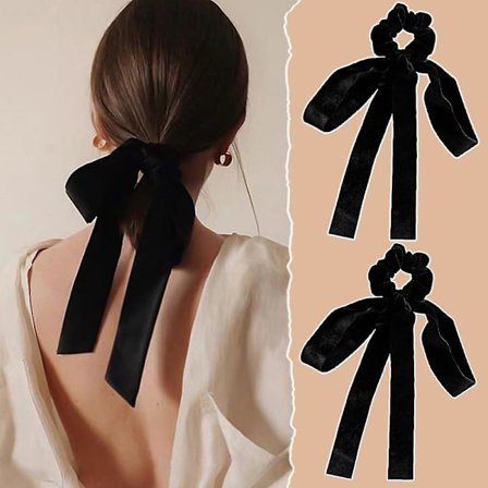 Fløjlshårssløjfer til kvinder og piger, sort fløjlsbåndshårssløjfe, hårklemme, hestehaleholder, hårtilbehør