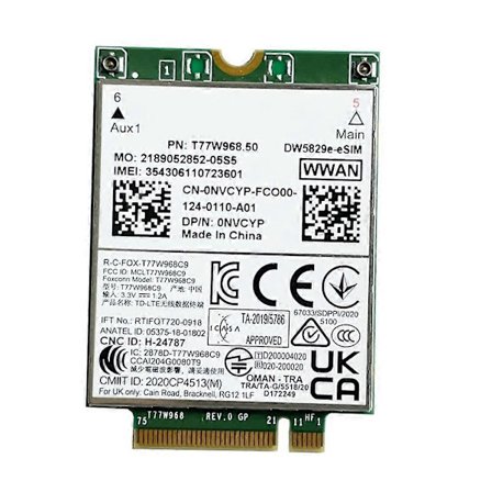 T77W968.50 DW5829e-ESIM M.2 4G Modem Modul Cat9 450Mbps TDD-LTE 4G Modul til 7320 7330 7520 7530 7430 Laptop