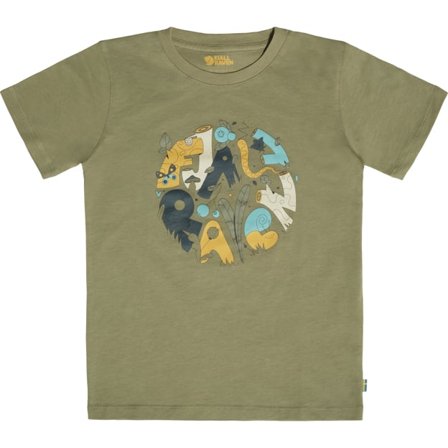 Fjällräven Kids Forest Findings T-Shirt 146 Top in Light Olive | Size: 11, Organic Cotton