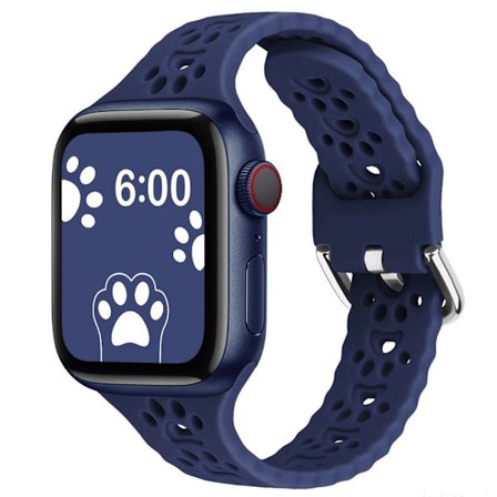 Apple Watch (45 mm) klockarmband i silikon med söt kattstil - Midnattsblå