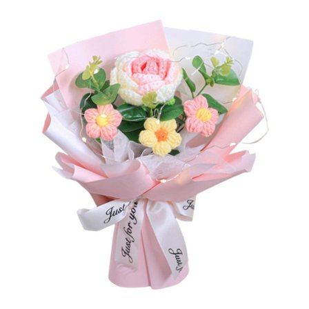 Virkattu kukkakimppu Ruusu Käsinkudottu kimppu Pöytäkeskipiste Monipuolinen koriste Neulokukat Tekokukat Kimppu Kotilahjaan, Pinkki