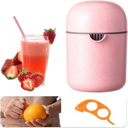 Manuell juicer med unik sitronformdesign, sitrusjuicer, sitronpresse, lokk inkludert, sil og beholder