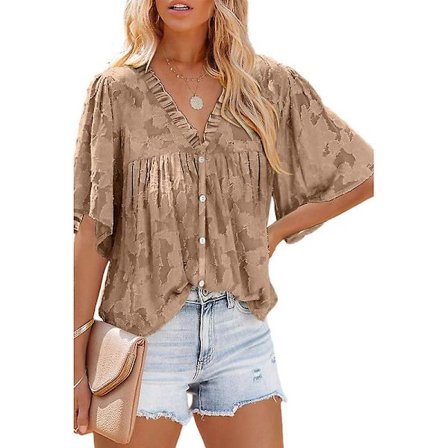Dam V-hals Chiffon Tryckt V-hals Casual Blus Skjorta Toppar