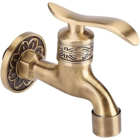 Antik mässingskran Mässingshandtag Tvättstuga Badrum Väggmonterad Tvättmaskin Kran Utomhus Trädgård Enkelslang Kallvattenkran Lång (#3)