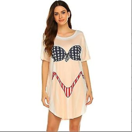 Bikinishorts for kvinner med kort erme, søt bikini-trykk, løs T-skjorte-kjole, morsom bruk (l c)