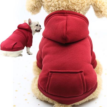 Hundegenser i bomull, myk, 2-beint, stilig kattegenser med hette og lomme for sport, fest og tur - rød