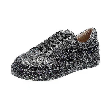 Kvinnor med snörning Glitter Sneakers Glitter Casual Jogging Sneakers Platta skor