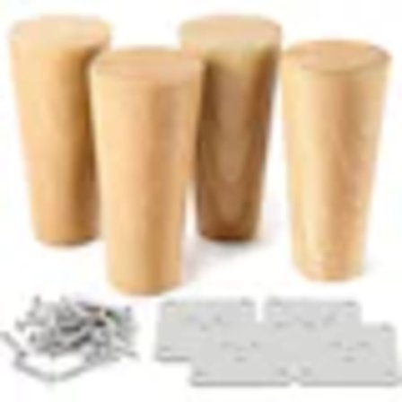 Set med 4 koniska möbelben, Trä, 5,4 x 3,9 x 10 cm, Naturlig