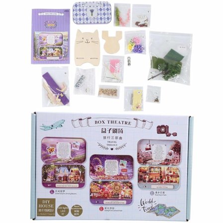 DIY dukkehus i tre, miniatyrleketøy med LED-lysdekorasjon, bursdags- og julegaveleker for barn Q-010