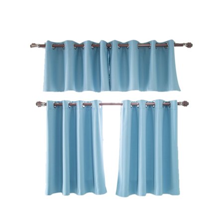 Mørkleggende gardiner i polyester, himmelblå, termisk isolerte, mørkleggende gardiner for soverom og stue