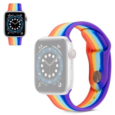 Apple Watch 40 mm regnbuefarget klokkerem i silikon - Dyp Regnbue / Størrelse: S Multicolor