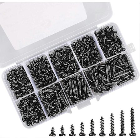 Svarte M3 selvskjærende skruer, 450 pakker rustfrie stålskruer