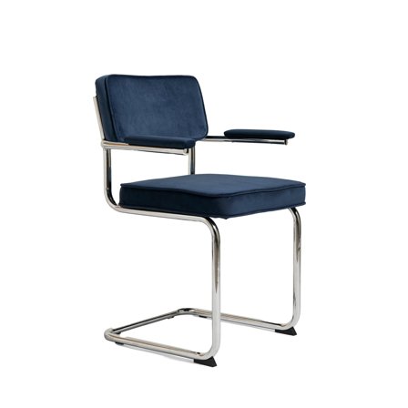 Rupert spisebordsstol, velour med armlæn - Kromfarvede ben, blød polstring, max 110 kg, elegant design, komfort - 56x53x84cm - Perfekt siddekomfort
