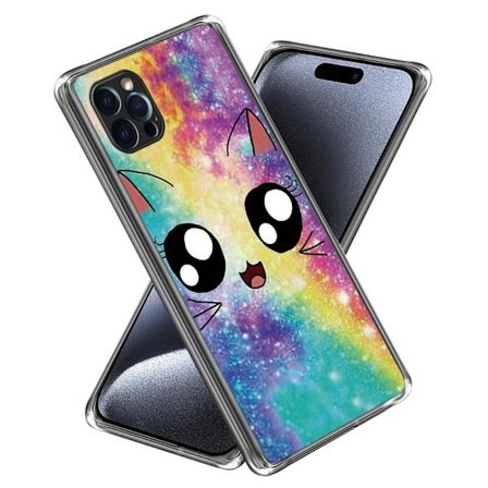 Deco iPhone 15 Pro deksel - Regnbuekatt