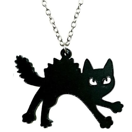 Necklace - Cat - Black - Angry - Acrylic
