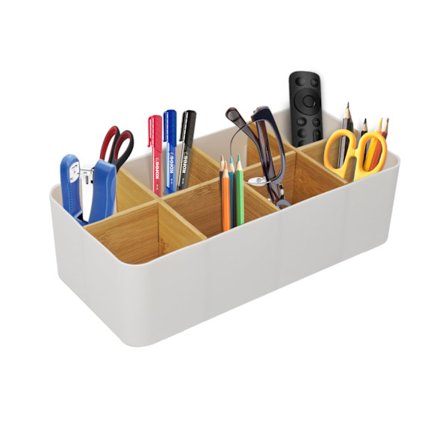 Skrivebordsorganisator, 8 rum hvid penholder kontororganisator, multifunktionel opbevaring til kuglepenne, fjernbetjeninger og tilbehør