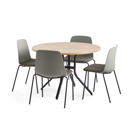 Möbelset VARIOUS + LANGFORD, Tisch und 4 Stühle grau/braun