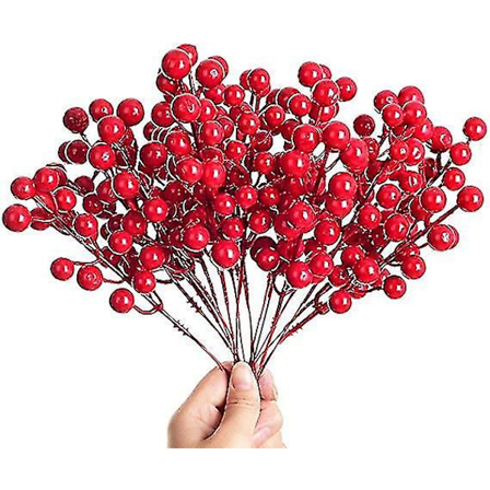 20 stk Kunstige Røde Julerbær Holly Berry Twig