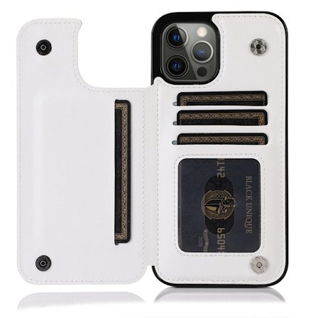 Fodral för iPhone 14 vit solid dubbelspänne läder plånbok kortplats