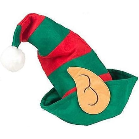 Julenissens Hjelper Julealvelue med Festede Ører Grønn og Rød, Lue for Barn og Voksne