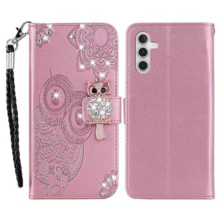 Samsung Galaxy A26 5G Lompakkokotelo Pöllö Kukka Kuvioitu Strassi Nahkakansi