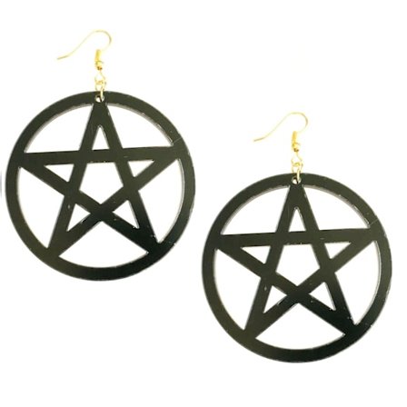 Earrings - Pentagram - Acrylic - Black - Oversize - Gold Hooks