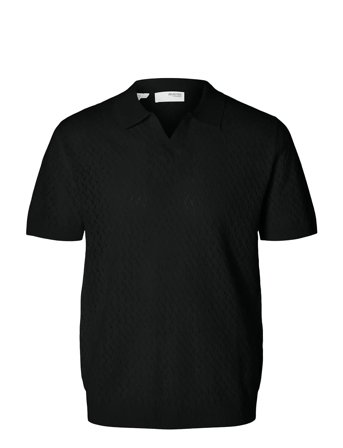 Slhlino Ss Knit Crochet Open Polo Black Selected