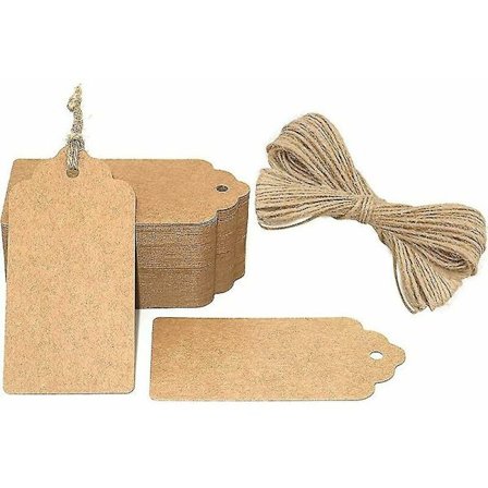 100 stk. Kraftpapiretiketter, gavemærker, bagagemærker - tomme etiketter til bryllup