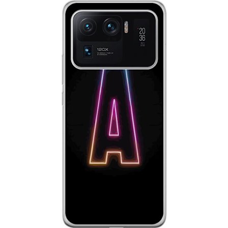 Kompatibel Mobilcover til Xiaomi Xiaomi Mi 11 Ultra Minimalistisk neonbogstav A i regnbuefarvet lys mod sort baggrund i moderne typografisk stil