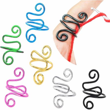 6 st Stickningsringar för Virkning, Vänster- och Högerhänta Garn Spänningskontrollringar, Justerbara Kompanjonsringar, Handgjorda Virkningsringar, 