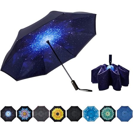 Käänteinen sateenvarjo, kaksikerroksinen automaattisesti taittuva varasateenvarjo, tuulenpitävä ja UV-suojattu, sade, autoilu, matkailu, ulkoilu, 