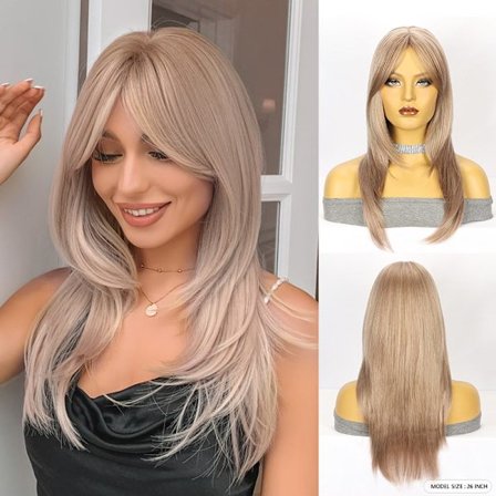 Ljusbrun långt rakt hår med tofsar och flera lager o