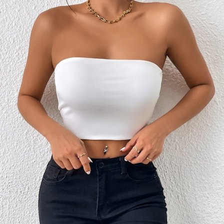 Off Shoulder Crop Tube Top Basic Breast Wrap WHITE S