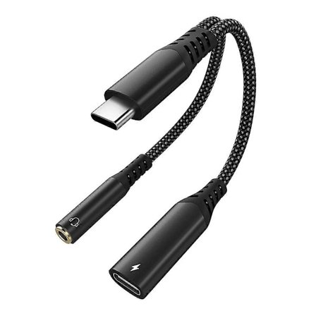 USB C til 3,5 mm hovedtelefon- og opladeradapter, 2-i-1 USB C til Aux Jack Dongle-kabel med PD 60W