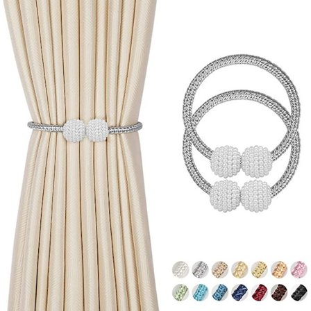 2 stk magnetiske gardinholdere (grå) - 42 cm lange perlekjede magnetiske gardinholdere, europeisk stil gardinklips, snorspenner for hjemmet 