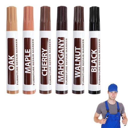 Parket Reparationssæt, Voksstifter til Trærestaurering, Træ Reparationssæt, Møbel Touch-Up Pen, Møbelreparation, Træ Reparationsvoks Tilbehør, 6 