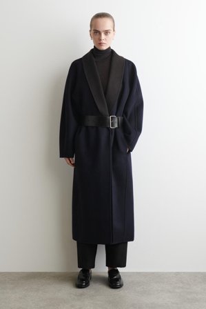 COS Women's Double-Faced Wool Shawl-Collar Coat in Navy