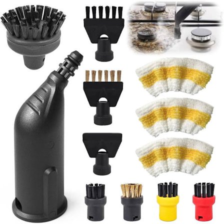 Pakke med 12 egnet for Kärcher damprenser tilbehør Easyfix SC1 SC2 SC3 SC4 SC5, sett med runde børstemunnstykker, reservedeler for damprensere