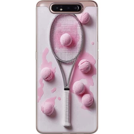Kompatibel Mobilcover til Samsung Samsung Galaxy A80 Rosa glaskugler og tennisketsjer i et kreativt stillbillede med legende popfølelse og moderne de