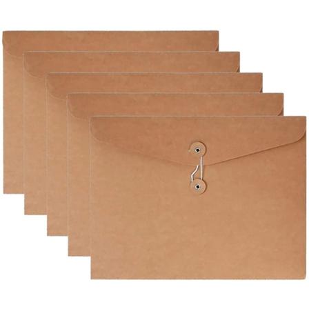 Kraft String Envelope Filmappe Projekt Lommer Filmappe Dokument Organizer Flad - Ingen Udvidelse A4 Letter Størrelse (Pakke med 5) Kraft Brun Pakke 