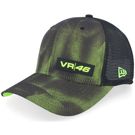 New Era - VR46 Halftone All Over Print 9FIFTY Ss Vr46 Black/Neon Green Trucker Trucker Black Cap - Motor @ Hatstore