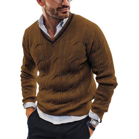 Män Kabelstickad Pullover Enfärgad Långärmad V-hals Ytterkläder