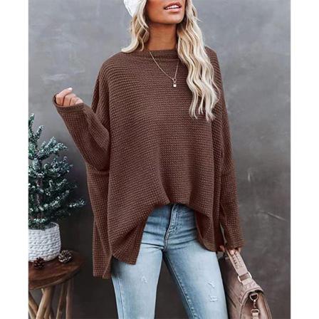 Damstickad Fladdermusärm Pullover Waffle Off Shouler Sweater