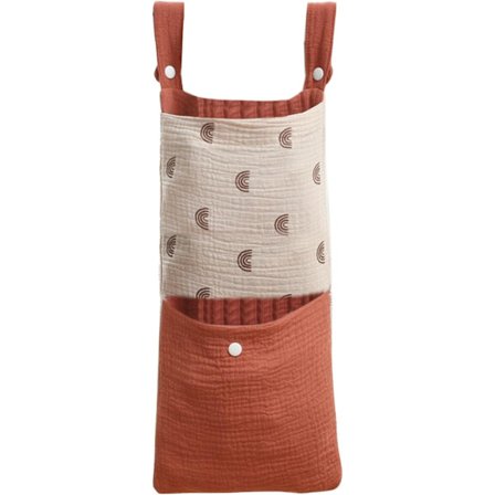 Oppbevaringsveske i bomull for sprinkelseng, bleieorganisator, multifunksjonell sengegavlbeholder for barnevogn, hengende oppbevaringsveske