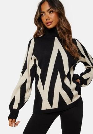 Object Collectors Item Ray L/S KNit Rollneck Pullover Black Pattern:Sandsh M Black Pattern:Sandsh Strikkegensere Dam