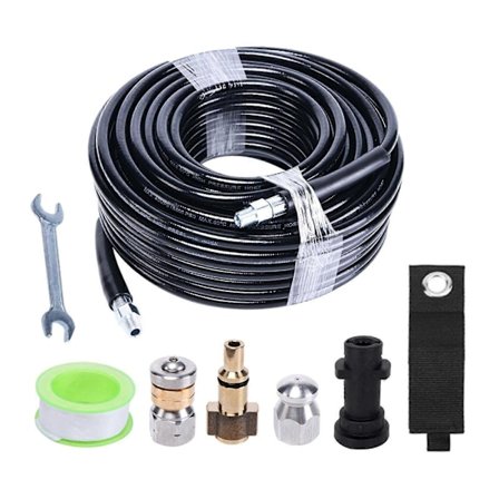 Högtryckstvätt Avloppsrensare Set 15 Meter Slang Tillbehör för Biltvätt