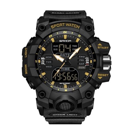 (Guld) Herre Digitalure til Mænd Sport Taktisk Ur Udendørs Militær Stort Urskive 5ATM Vandtæt Ur Stopur Tæller