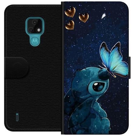 Motorola Moto E7 Lompakkokotelo Stitch perhonen