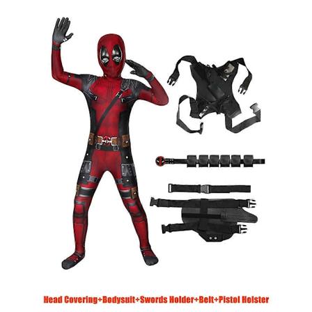 Huiyun MARVEL Deadpool Cosplay Kostym för Vuxna Bodysuit Jumpsuit med Tillbehör Huvudöverdrag Festkläder - Xin 5pcs-NEW Design1 140(Fit 130-140cm)